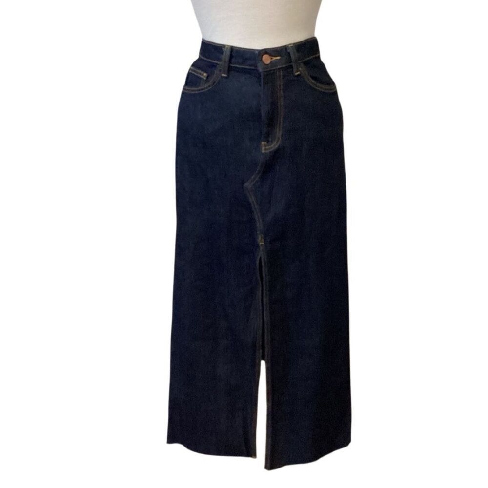Zara denim front slit dark wash midi skirt size Medium